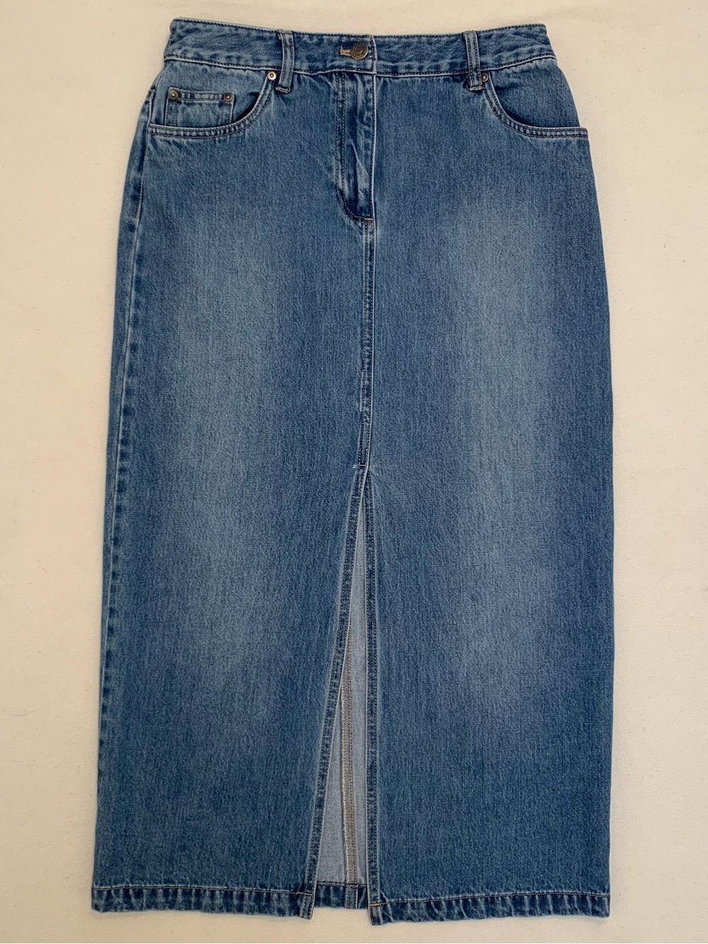 House of Harlow 1960 Mid-Blue Long Midi Jean Skirt Front Slit Y2K Classic